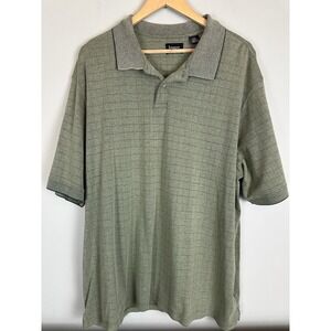 Haggar Men's XXL Polo Shirt Green Grid Pattern Cotton Blend Classic Fit Casual